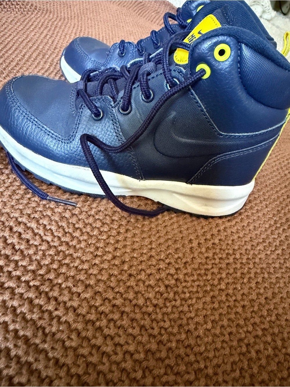 Nike Kids Navy High-Top Boots with Yellow Accents
